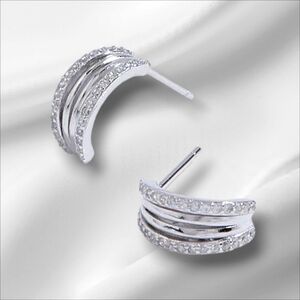 New 925 Sterling Silver Cubic Zirconia Curved Earrings